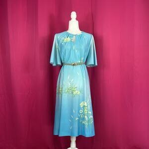 Vintage Blue Floral Midi Dress